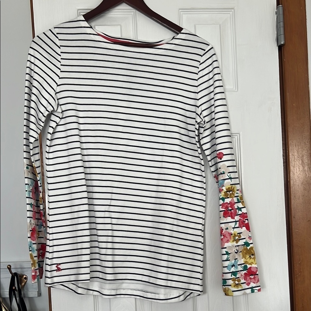 Striped Long Sleeve Top with Floral Accents - Picture 2 of 6